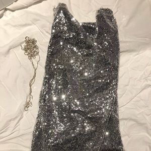 silver sequin halter neck dress